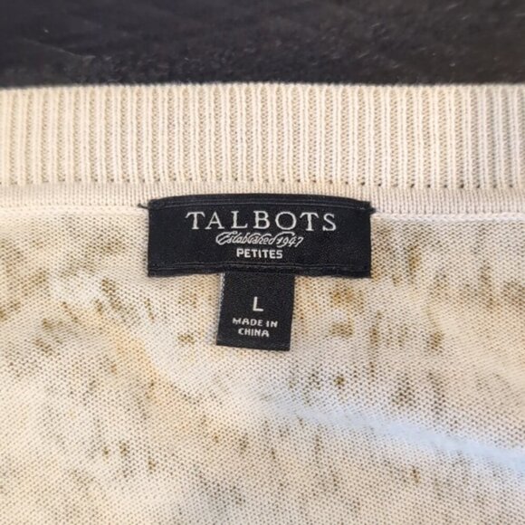 Talbots Animal Print Cardigan Sweater Crop Sleeve Button Front Petite Size Large - Picture 8 of 11